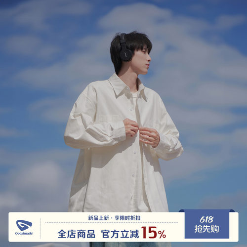 GOOZIMADE白色工装翻领长袖衬衫