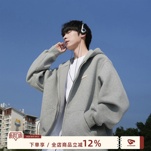 GOOZI MADE 450g重磅开衫卫衣男款春秋复古潮牌小标logo连帽外套