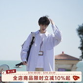 男生春季 衬衫 宽松休闲衬衣外套 日系复古蓝色条纹长袖 @港仔文艺男