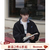 美式 GOOZI 卫衣男春季 假两件拼接格子开衫 刺绣排扣立领外套 MADE