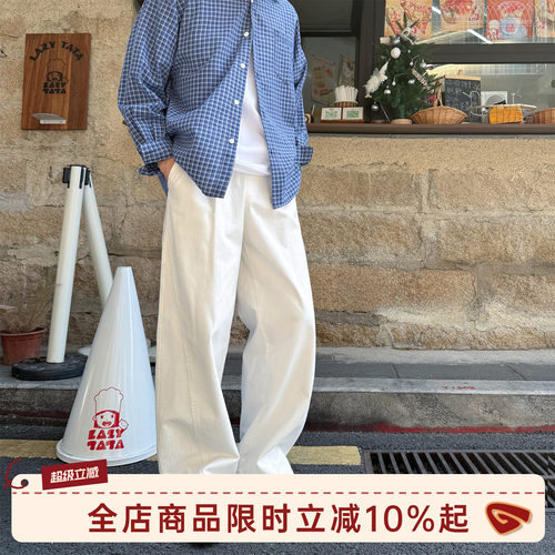 GOOZIMADE白色直筒休闲裤男夏季