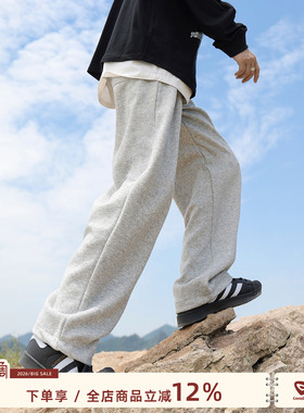 @港仔文艺男 灰色卫裤男春季男款直筒休闲运动长裤男生宽松裤子