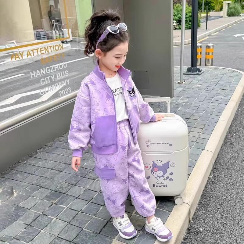 库洛米女童秋装套装2024新款儿童洋气小女孩春秋款时髦运动两件套