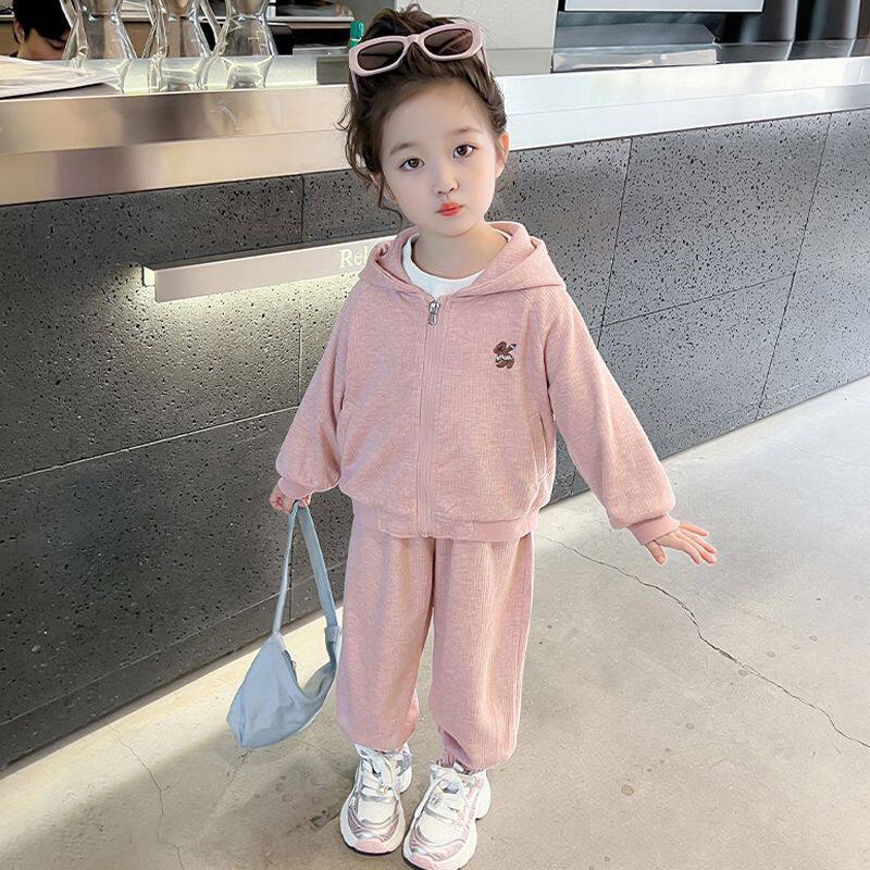 女童连帽卫衣套装春秋款网红新款女宝宝休闲运动儿童洋气两件套潮