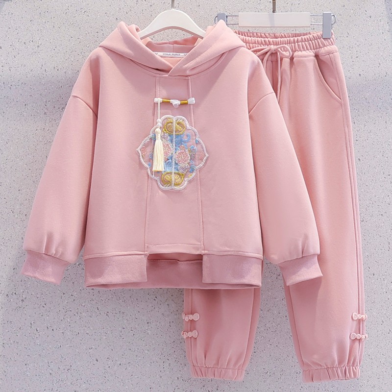 女童秋装卫衣套装2025新款洋气儿童新中式国风汉服女孩休闲运动装