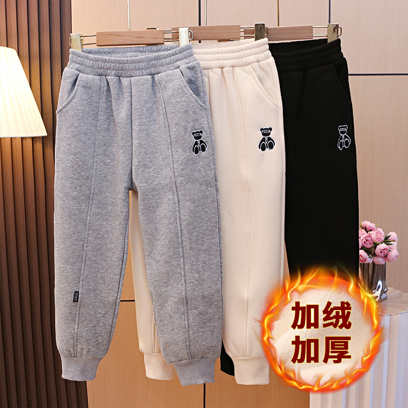 儿童卫裤冬款一体绒长裤2024新款洋气男女童外穿加绒加厚休闲裤子