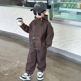 儿童装男童加绒套装秋冬款2025新款洋气男孩宝宝摇粒绒春秋装衣服