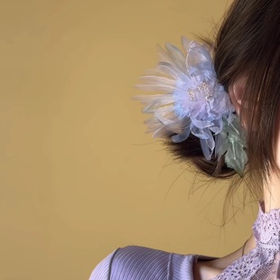 烟雨入江南超仙紫蓝色牡丹花发夹新款花朵发卡古装汉服头饰女