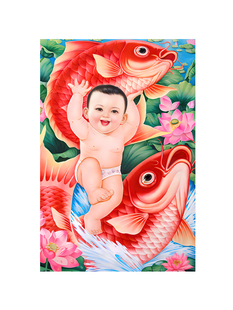 年画娃娃送子图老式墙贴画求子福娃贴纸好宝宝孕喜娃海报结婚婚房