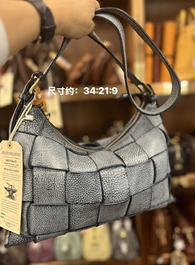 制道雾腊牛皮托特大包复古编织包单肩斜挎包休闲通勤包L13166