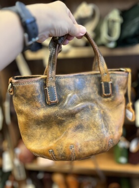 制道L13568落色牛皮南瓜包手提菜篮子