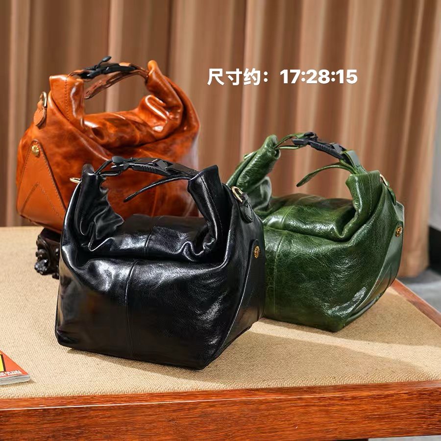 制道托斯卡纳马皮饭盒包大号桶包手提单肩斜挎休闲通勤轻便L13559