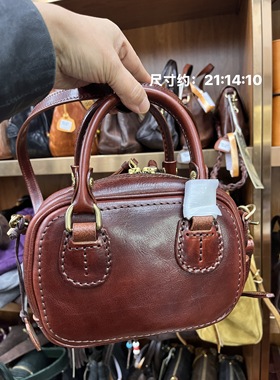 制道复古做旧牛皮保龄球手提包枕头包单肩斜挎包通勤休闲包Y00316