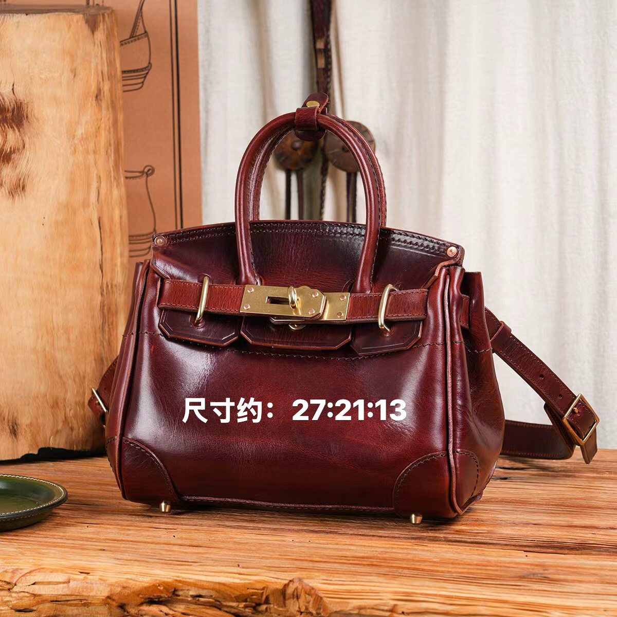 制道头层牛皮铂金商务通勤包手提包单肩斜挎包英伦复古风L10944
