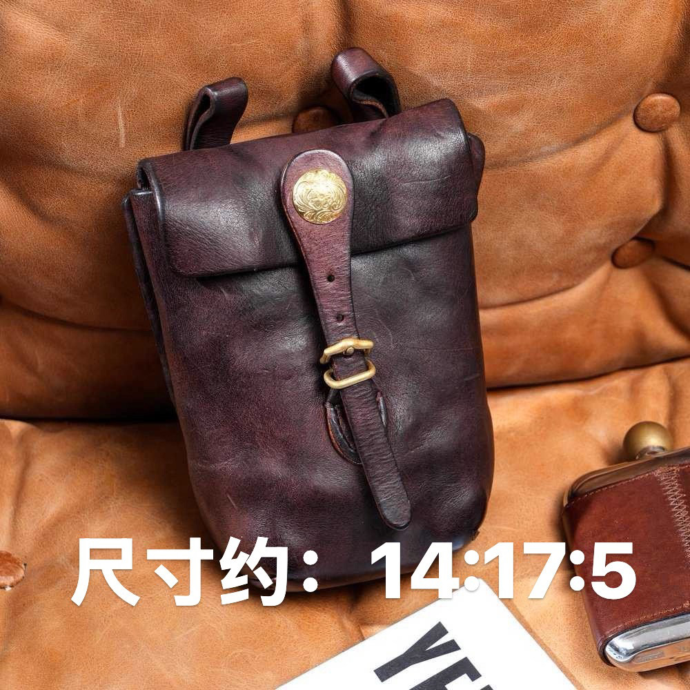 制道重工洗水马皮复古风腰包真皮个性手机包机车休闲包男女L10678