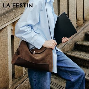 拉菲斯汀麂皮绒脏脏包2026新款通勤女包单肩斜挎包大容量托特包
