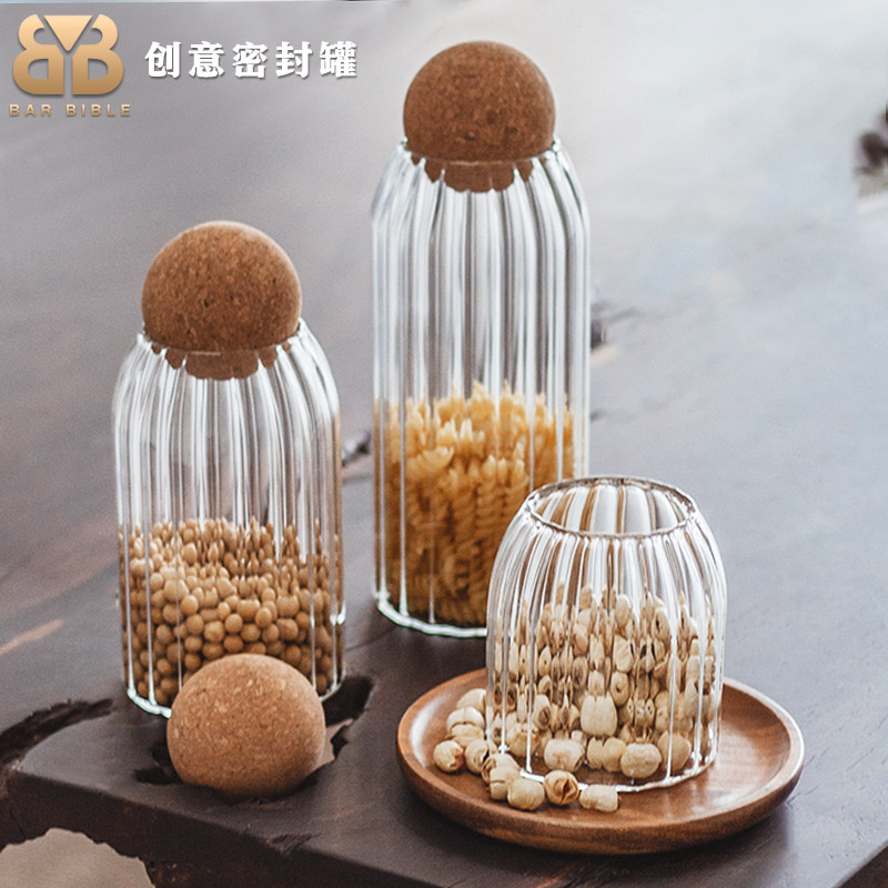 软木塞玻璃储物罐咖啡豆储存罐吧台收纳密封罐干果杂粮茶叶香料罐