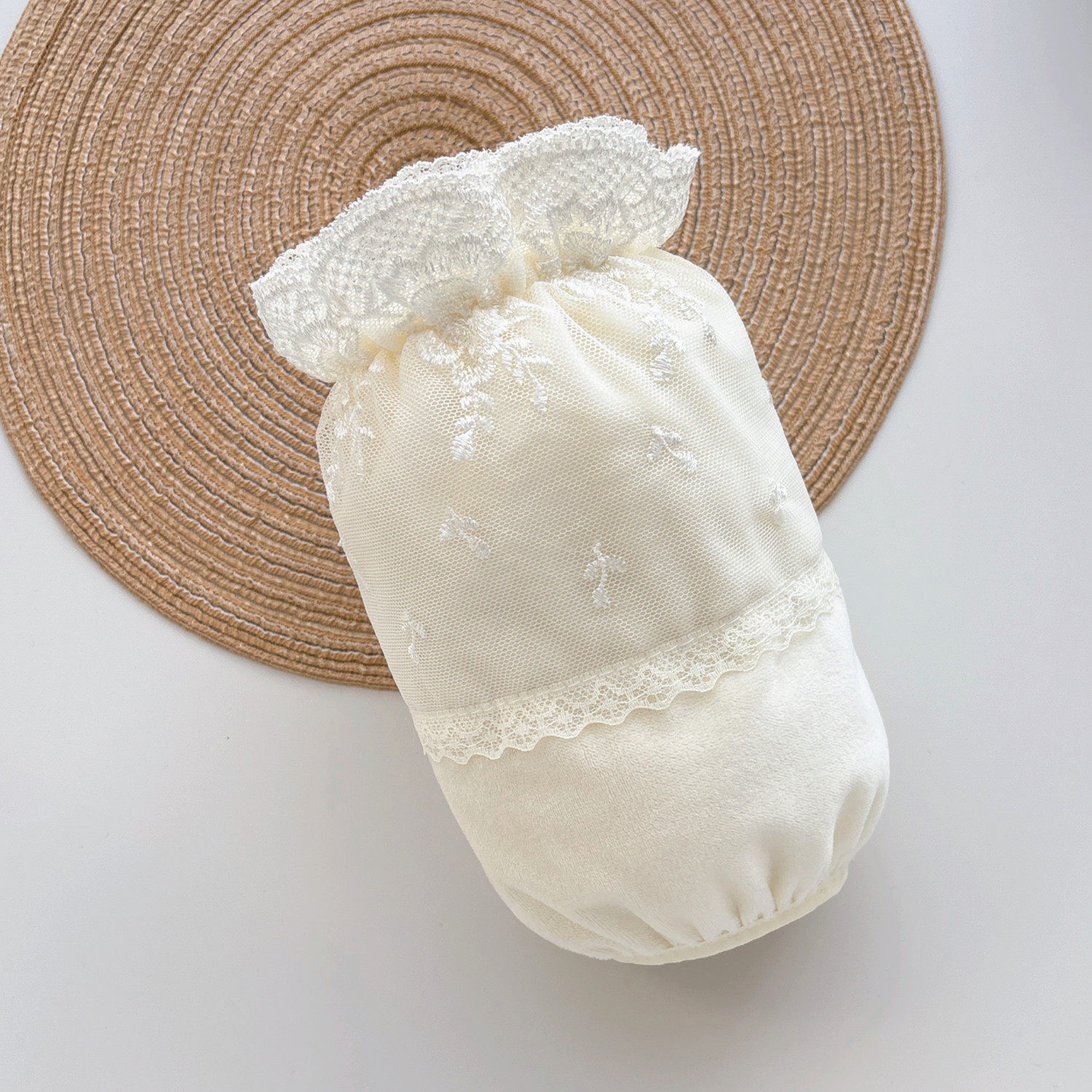 冬季蕾丝袖套女2025新款高档绒布防污袖头白色羽绒服学生套袖短款