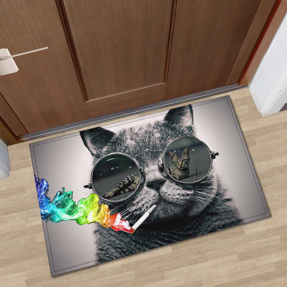 个性创意欧美酷猫眼镜猫巴哥小狗印花婴儿绒吸水防滑门垫地毯脚垫