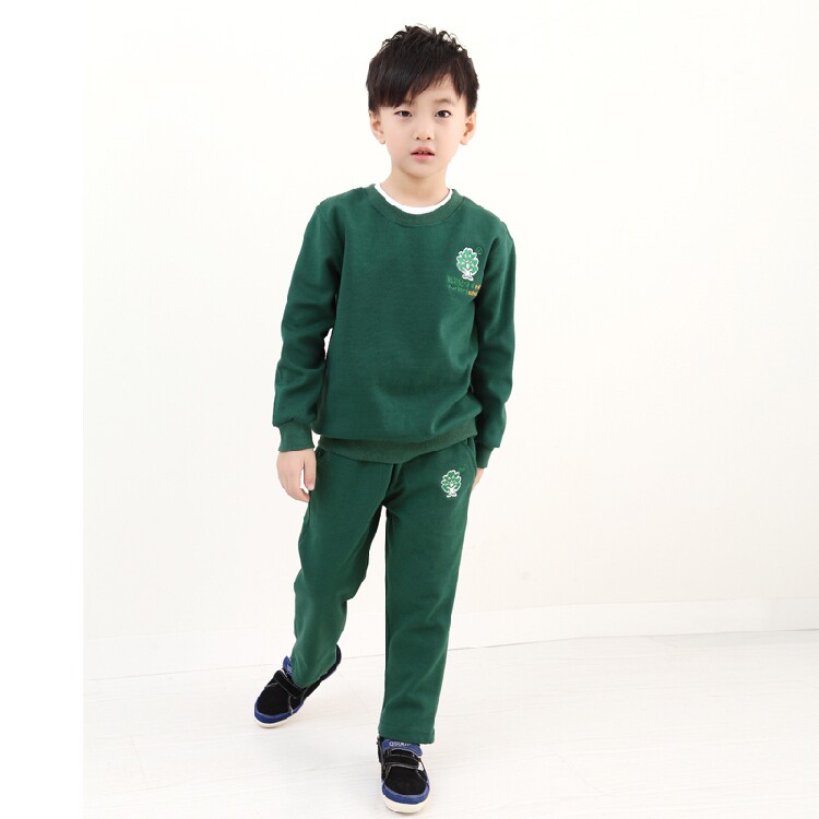 春秋款儿童之家跨世纪幼儿园老师加绒园服秋冬墨绿色校服灰色套装