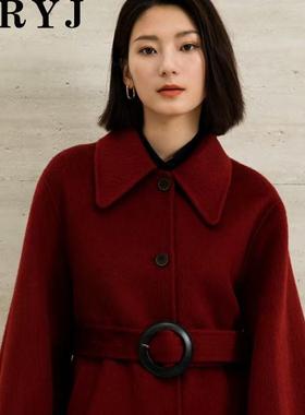 YRYJ25新商场同款红色迎新年通勤百搭牦牛绒双面大衣女7444034116