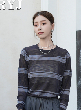 YRYJ女装商场同款春通勤复古百搭条纹圆领套头针织衫女6451002430