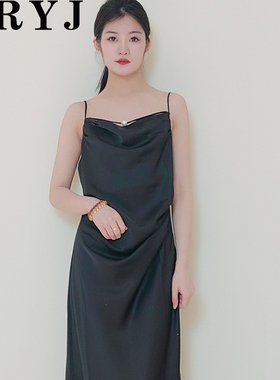 YRYJ女装商场同款2025春夏新款优雅缎面收腰吊带连衣裙7051021349