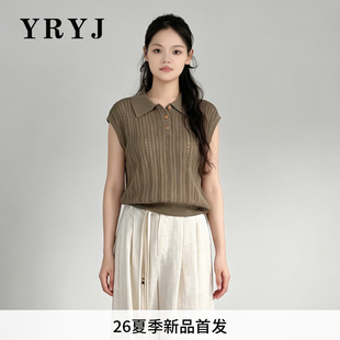 YRYJ26夏季新款Pol领短袖针织衫翻领无袖针织背心女7062003978