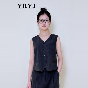 YRYJ女装商场同款春通勤百搭显瘦格雷系老钱风马甲上衣8543001021