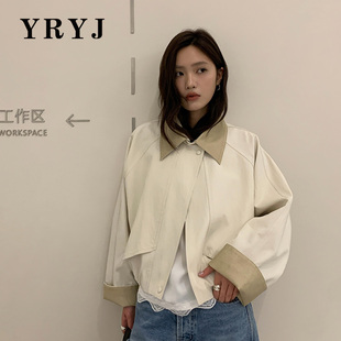 YRYJ2026春季上新简约风拼接翻领短外套女商场同款2761031401