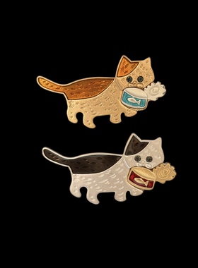 复古可爱偷鱼罐头小猫胸针 童趣猫咪别针牛仔帆布包休闲穿搭配饰