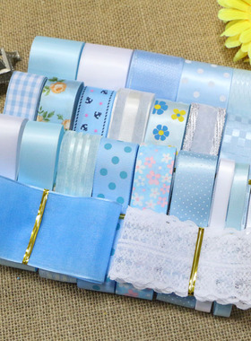 38元包邮!DIY发饰蝴蝶结丝带/缎带/绸带/发带— 清凉蓝色套装