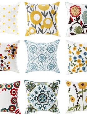田园风植物花卉毛巾绣布艺简约北欧抱枕套沙发靠垫 cushion cover