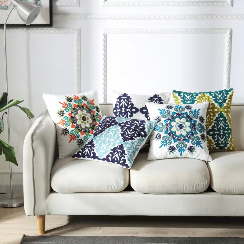 cotton embroidery geometric square sofa pillow cushion cover