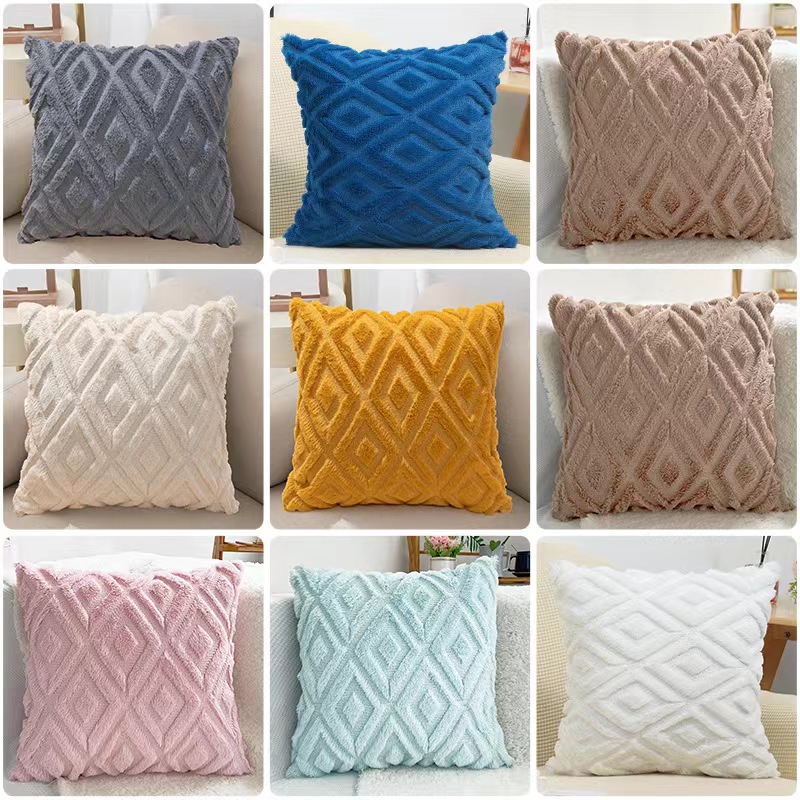 大菱形格兔毛绒绗缝简约立体沙发抱枕床头腰靠垫套 cushion cover 居家布艺 靠垫/抱枕 原图主图