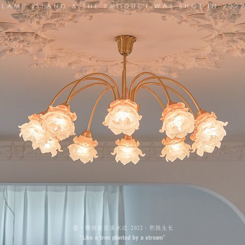 现代法式优雅铃兰花朵吊灯中古复古美式客厅餐厅卧室民宿全铜吊灯