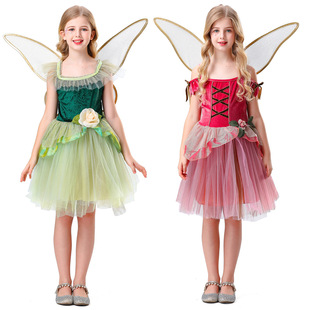 万圣节cos服饰女童公主蓬蓬裙表演出服饰森林花仙子精灵连衣裙带