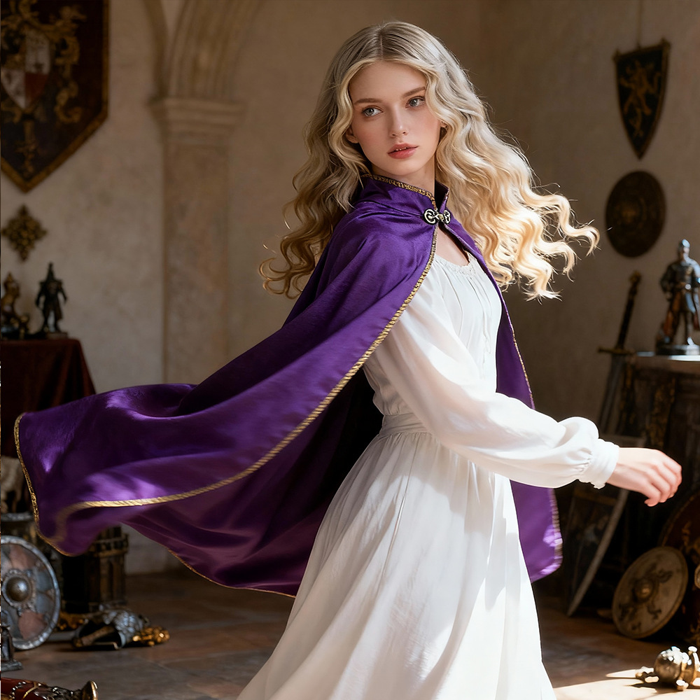 蜜丝绒复古宫廷风斗篷 蓝紫红多色华贵金边 舞台演出 cosplay服饰