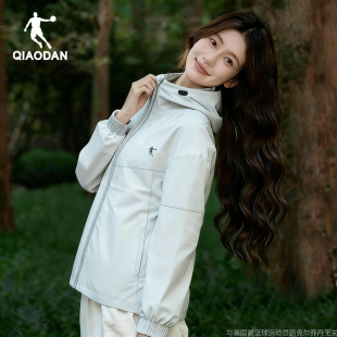 乔丹风衣外套女2025秋冬季 宽松防水连帽冲锋衣夹克上衣运动服 新款