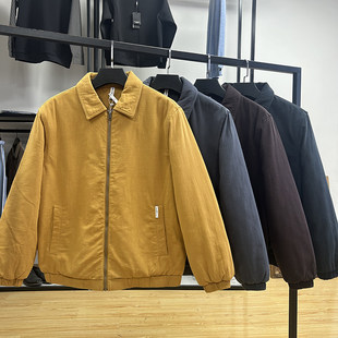 复工工装风加厚保暖翻领拉链棉服冬季男士简约户外纯色棉衣外套