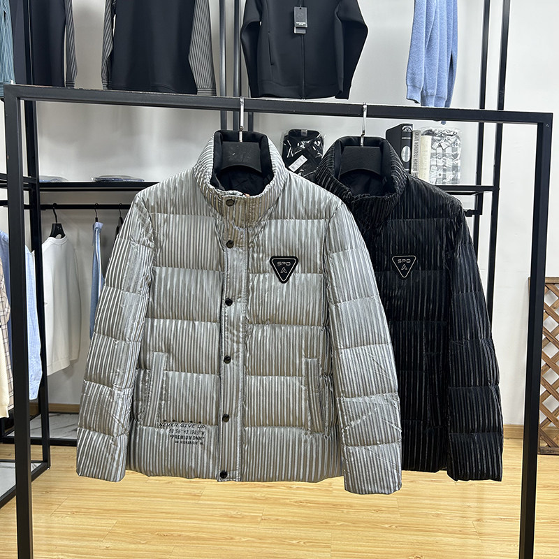 90白鸭绒肌理质感亮面休闲外套冬季保暖防泼水立领羽绒服男,男装,羽绒服,淘宝优惠券,粉丝福利购,淘宝优惠卷