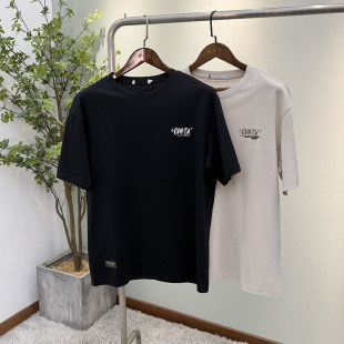 男士 夏季 透气舒适套头上衣 T恤衫 活性印花微宽松圆领时髦潮流短袖