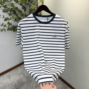 夏季 T恤衫 新品 男士 简约套头短T 清爽横条纹圆领薄款 舒适时尚 短袖