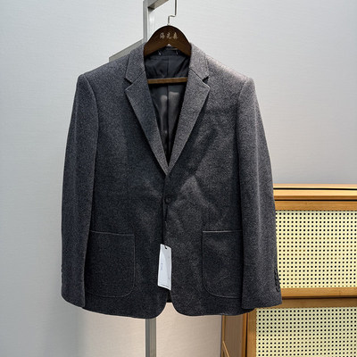 含绵羊毛料男士春秋季修身西装外套商务休闲平驳领显瘦便西上衣