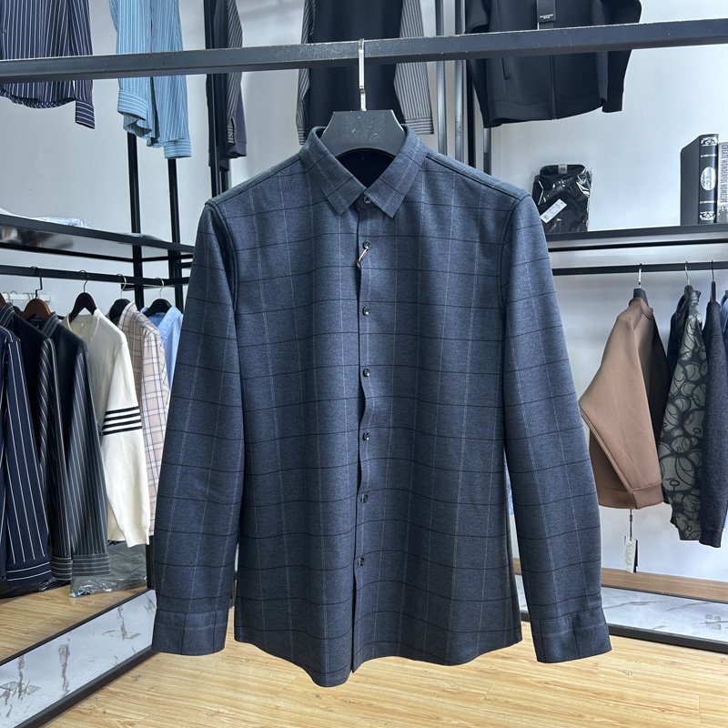 磨毛加绒保暖长袖衬衫秋冬季男士压胶工艺修身加厚打底衬衣