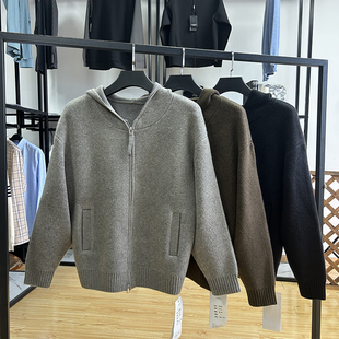 秋冬季男士厚实保暖宽松休闲上衣毛衫连帽针织面料纯色开衫外套