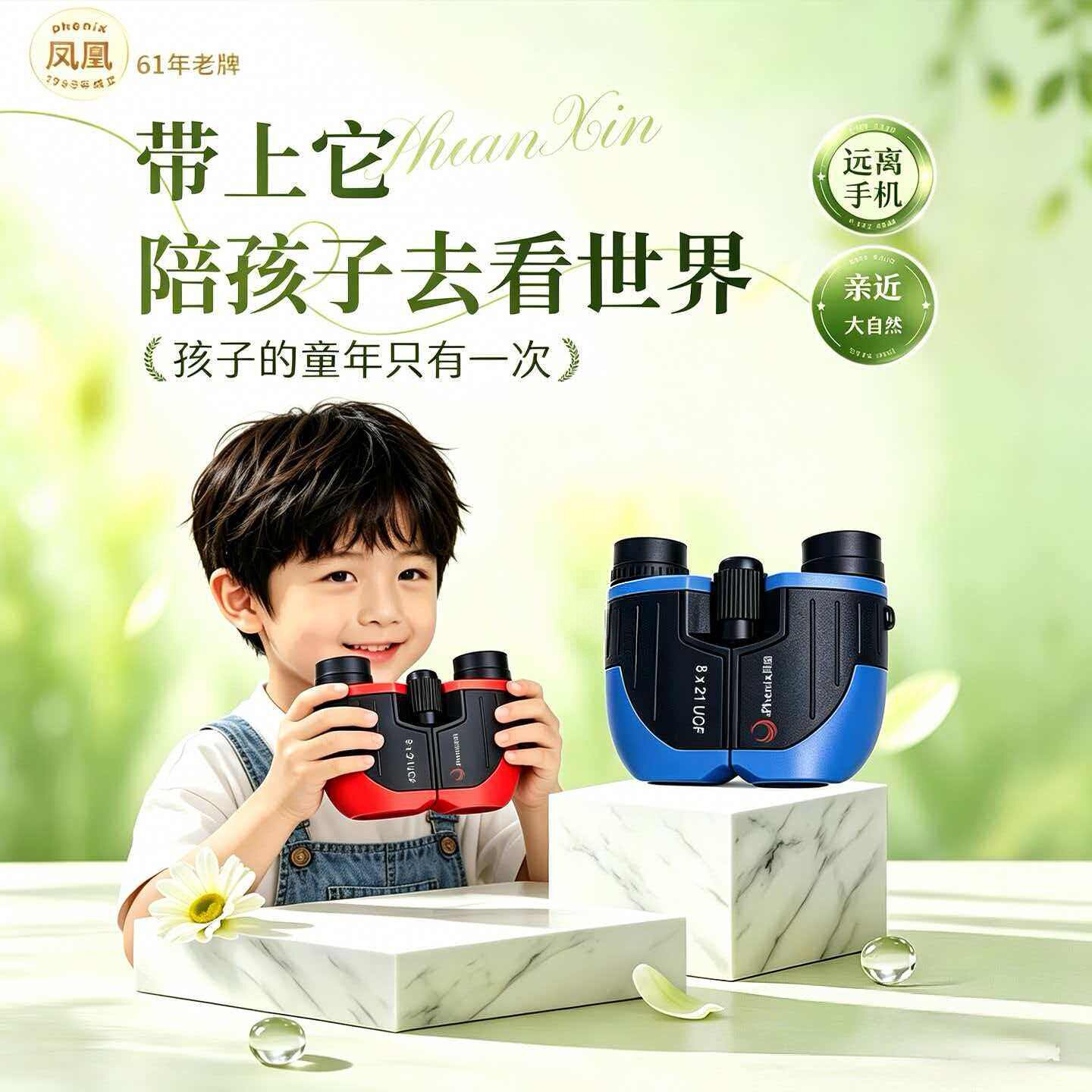 凤凰高清儿童望远镜8x21双筒小保罗演唱会户外小巧便携生日礼物