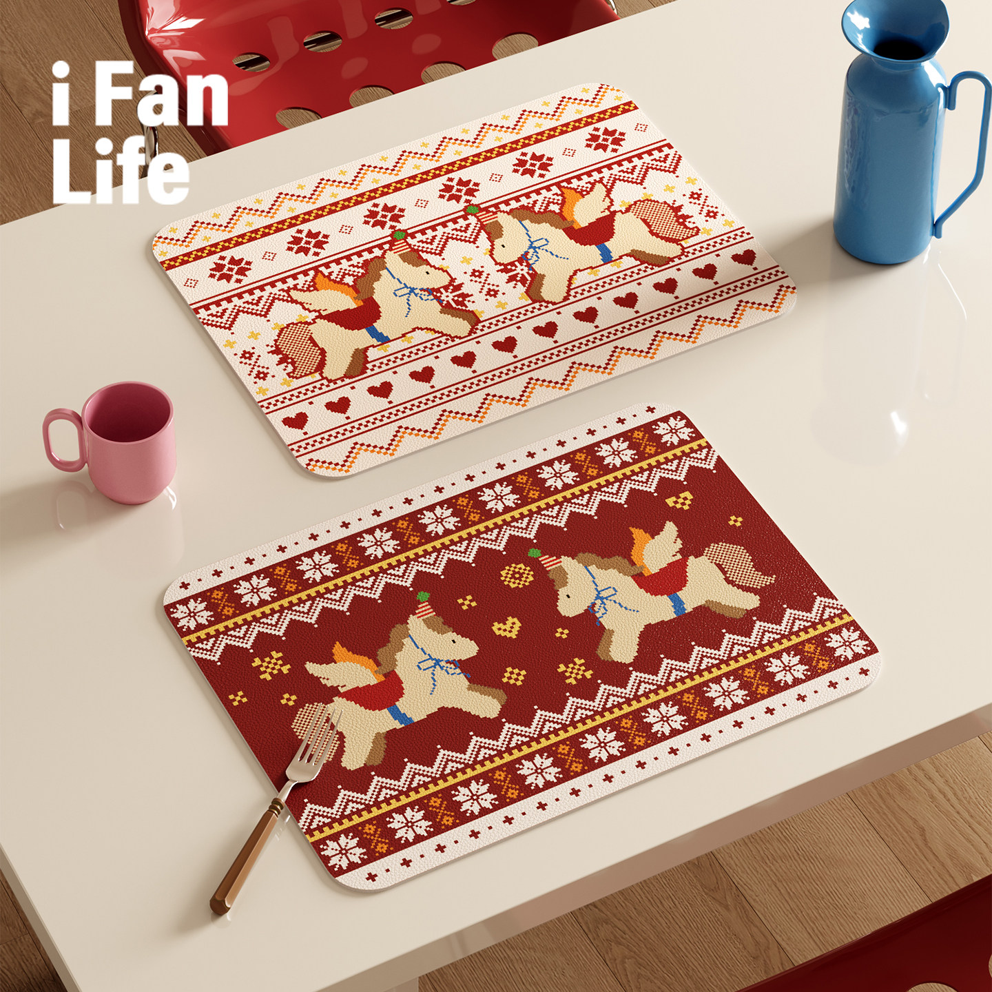 跳跳小马新年红色餐垫防水防油西餐碗碟垫子pvc皮革桌垫可定制软,居家布艺,餐垫,淘宝优惠券,粉丝福利购,淘宝优惠卷