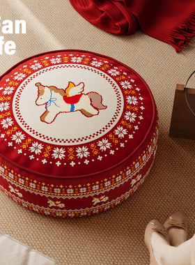 跳跳小马红色新年2026新款客厅地上坐垫坐墩蒲团懒人门口鞋柜换鞋