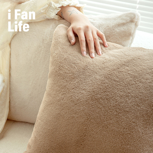 范店奥菲莉亚纯色仿兔毛方形毛绒抱枕客厅沙发靠背靠枕办公室腰靠